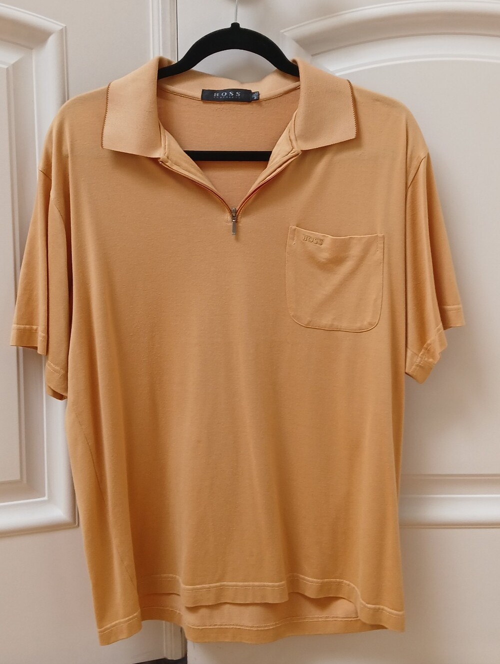 BOSS Men's Polo Zip Shirt in Peach Tan
